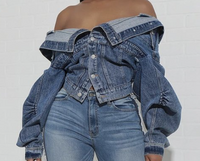 Irregular Fit Denim Jacket Off Shoulder