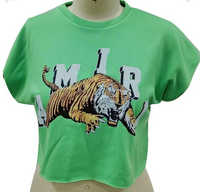 Green Graphic Short Sleeve Crop Top Tee